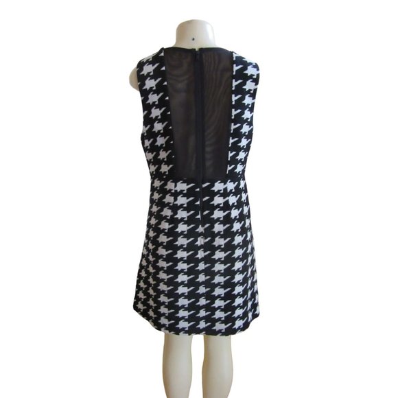 Alice & Olivia Everleigh Black/White Houndstooth Mini Dress w Sheer Back Size 12 - Picture 5 of 6